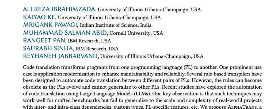 Research Paper Snippet for AlphaTrans: A Neuro-Symbolic Compositional Approach for Repository-Level Code Translation and Validation