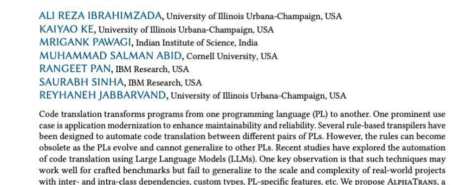 Research Paper Snippet for AlphaTrans: A Neuro-Symbolic Compositional Approach for Repository-Level Code Translation and Validation