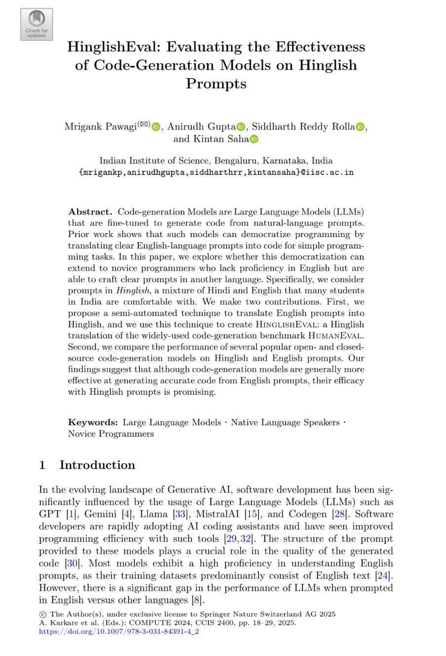 Research Paper Snippet for HinglishEval: Evaluating Code-Generation Models
