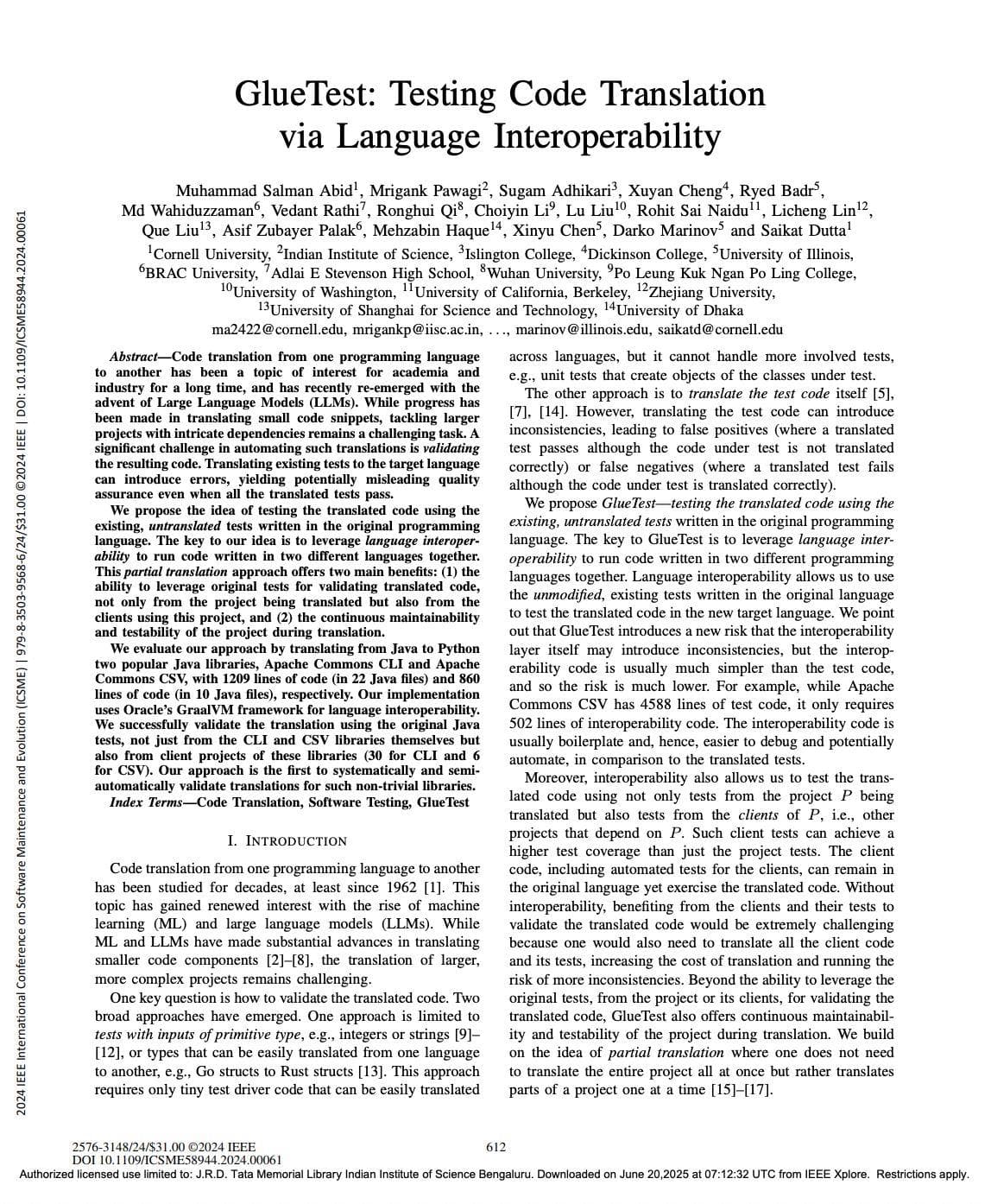 Research Paper Snippet for GlueTest: Testing Code Translation via Language Interoperability