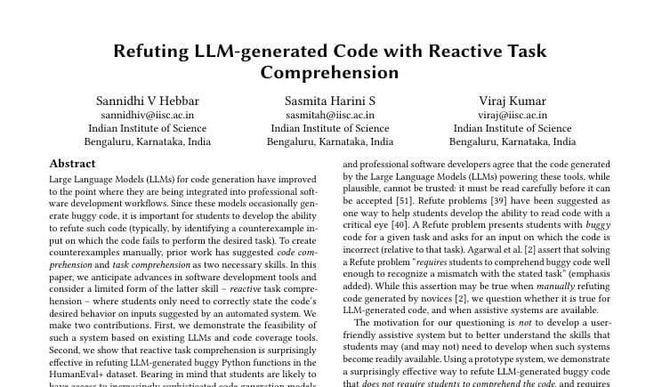 Research Paper Snippet for Refuting LLM-generated Code with Comprehension