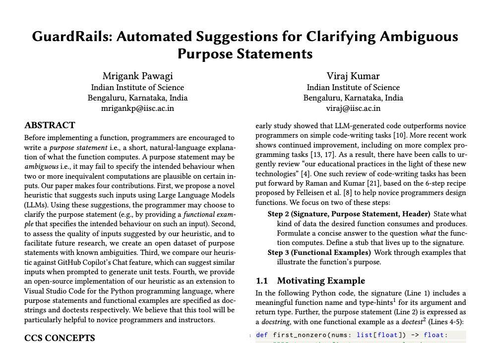 Research Paper Snippet for GuardRails: Automated Suggestions for Clarifying Ambiguous Purpose Statements
